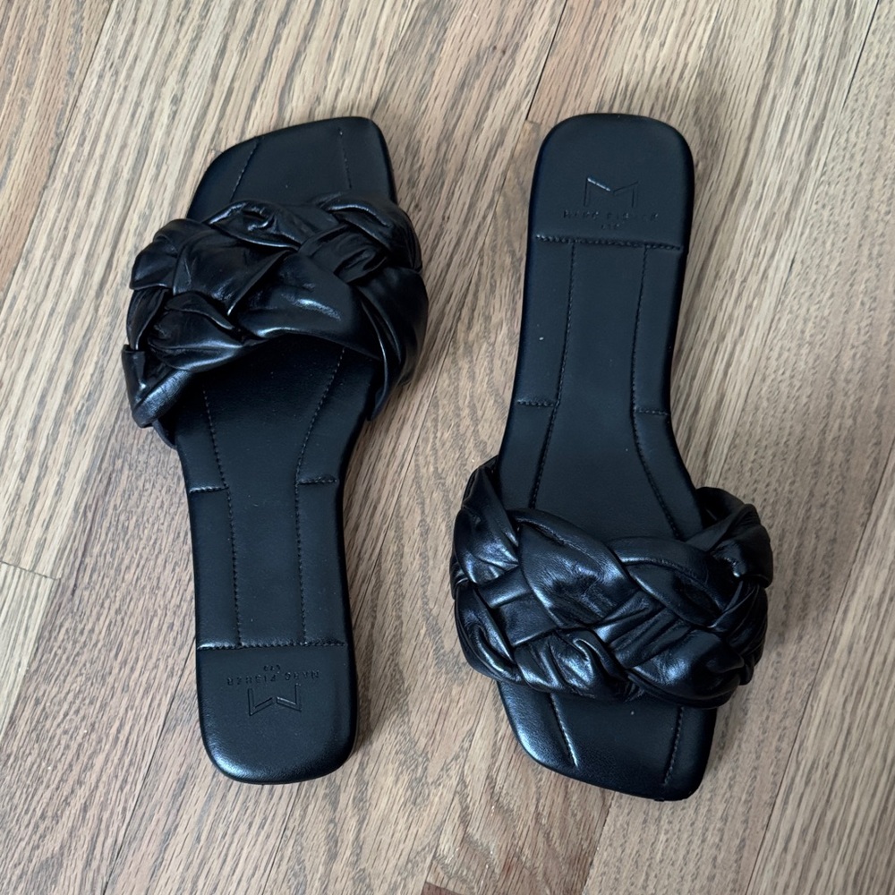 Marc Fisher Black Braided Slide Sandals